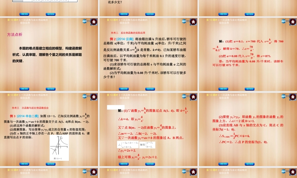 (北京)中考数学总复习 第13课时 一次函数与反比例函数的综合应用课件(考点聚焦京考探究热考京讲) 课件