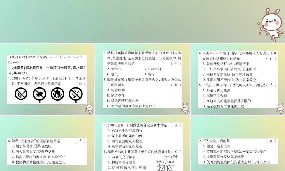 九年级化学上册 第七单元(燃料及其利用)检测题课件 (新版)新人教版 课件