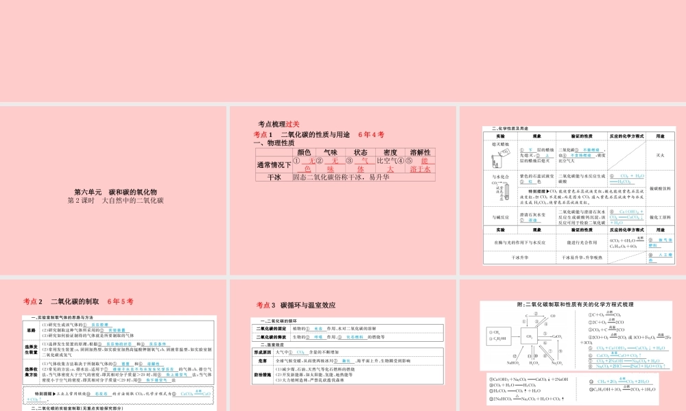 (滨州专版)中考化学总复习 第一部分 系统复习 成绩基石 第六单元 碳和碳的氧化物 第2课时 大自然中的二氧化碳课件 鲁教版 课件