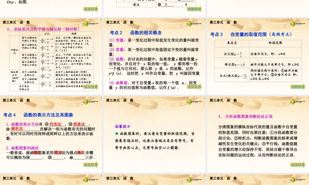 中考数学总复习 考点清单 3第三单元 函 数课件