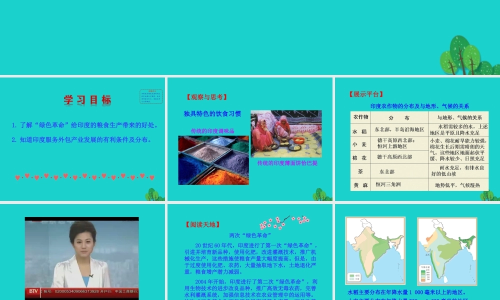 七年级地理下册 第七章 第三节 印度(二印度的粮食生产 迅速发展的服务外包产业)课件 七年级地理下册 第七章 第三节 印度课件+素材(新版)新人教版