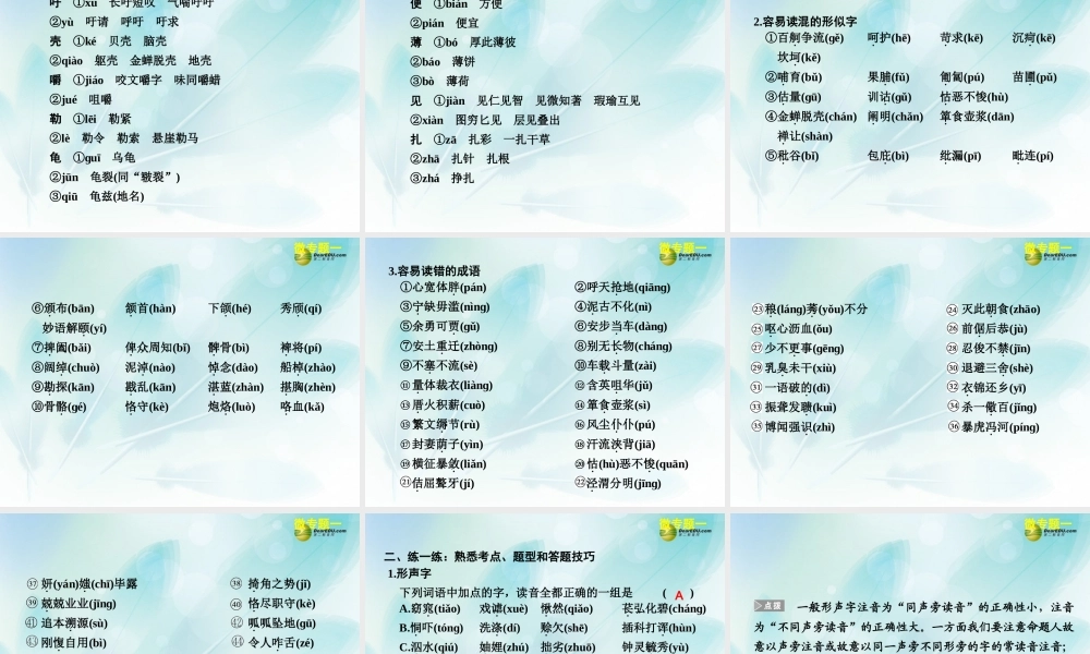 (浙江专用)高考语文二轮复习 考前三个月 第二部分  第一章  微专题一 字音配套课件