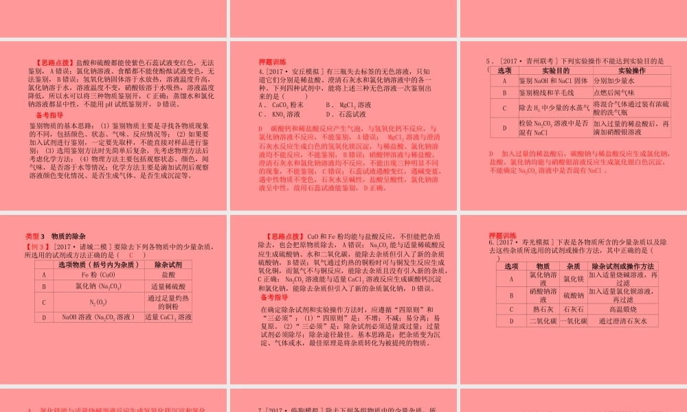 (潍坊专版)中考化学总复习 第二部分 专题复习 高分保障 专题2 物质的共存、检验、除杂题课件 新人教版 课件