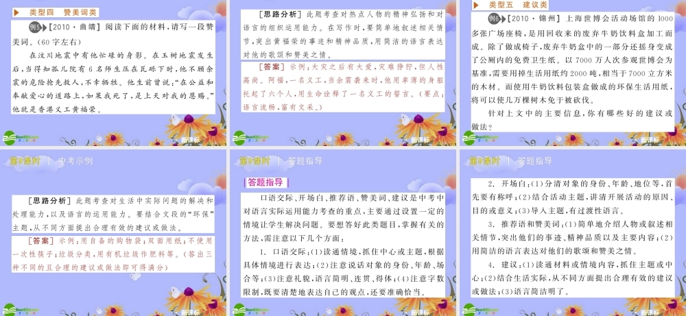 中考语文复习方案 ( 语言运用二口语交际、开场白、推荐语、赞美词、建议)课件 人教新课标版 课件