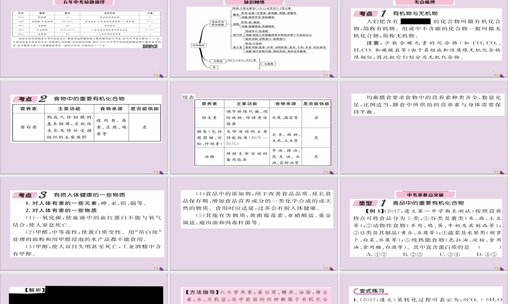 (遵义专版)中考化学总复习 第1编 教材知识梳理篇 第8章 食品中的有机化合物(精讲)课件