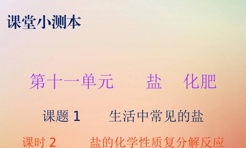 九年级化学下册 第十一单元 盐 化肥 课题1 生活中常见的盐 课时2 盐的化学性质复分解反应(小测本)课件 (新版)新人教版 课件