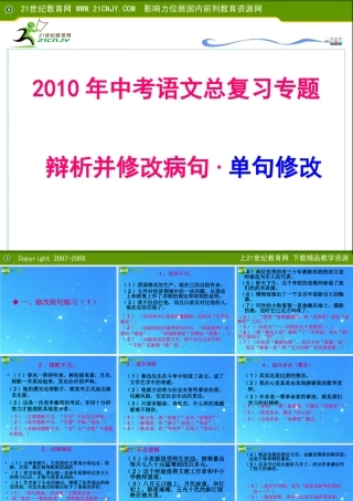 中考英语专项复习 辩析并修改病句·单句修改训练题 课件