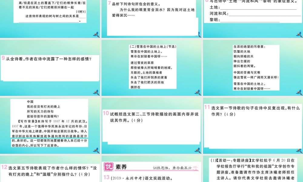 (黄冈专版)九年级语文上册 第一单元 2 我爱这土地作业课件 新人教版 课件