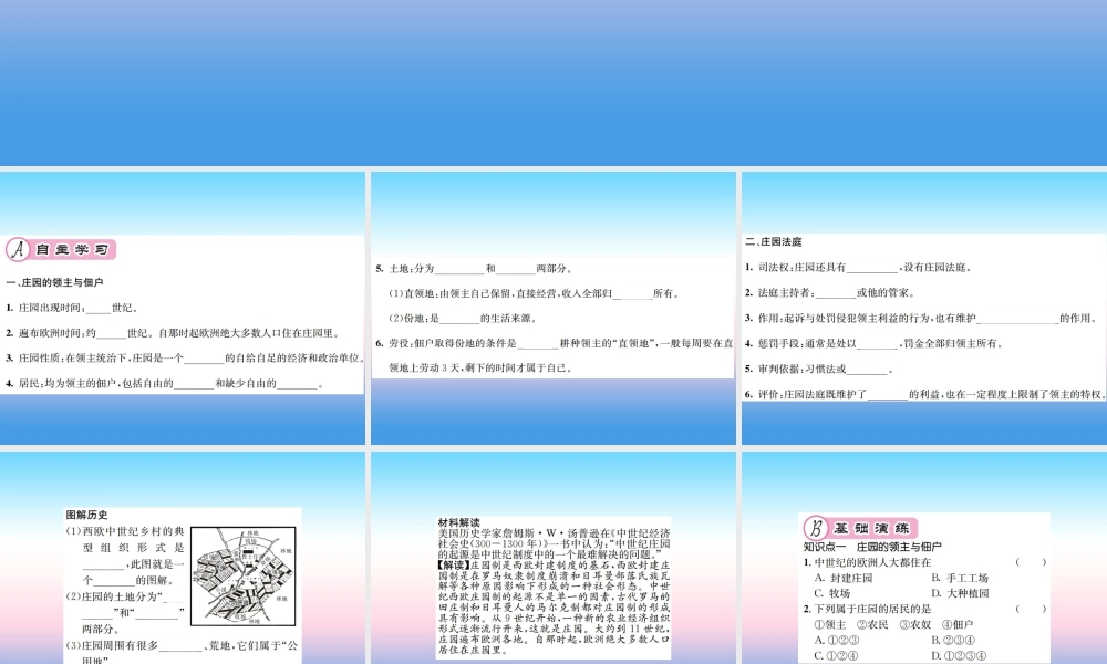 九年级历史上册 第3单元 封建时代的欧洲 第8课 西欧庄园作业课件 新人教版 课件