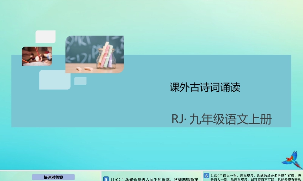 (通用)九年级语文上册 第六单元 课外古诗词诵读作业课件 新人教版 课件