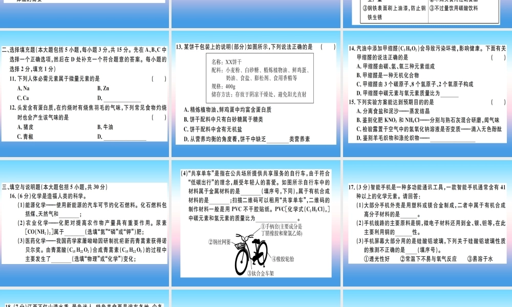 九年级化学下册 第十二单元 化学与生活检测卷习题课件 (新版)新人教版 课件