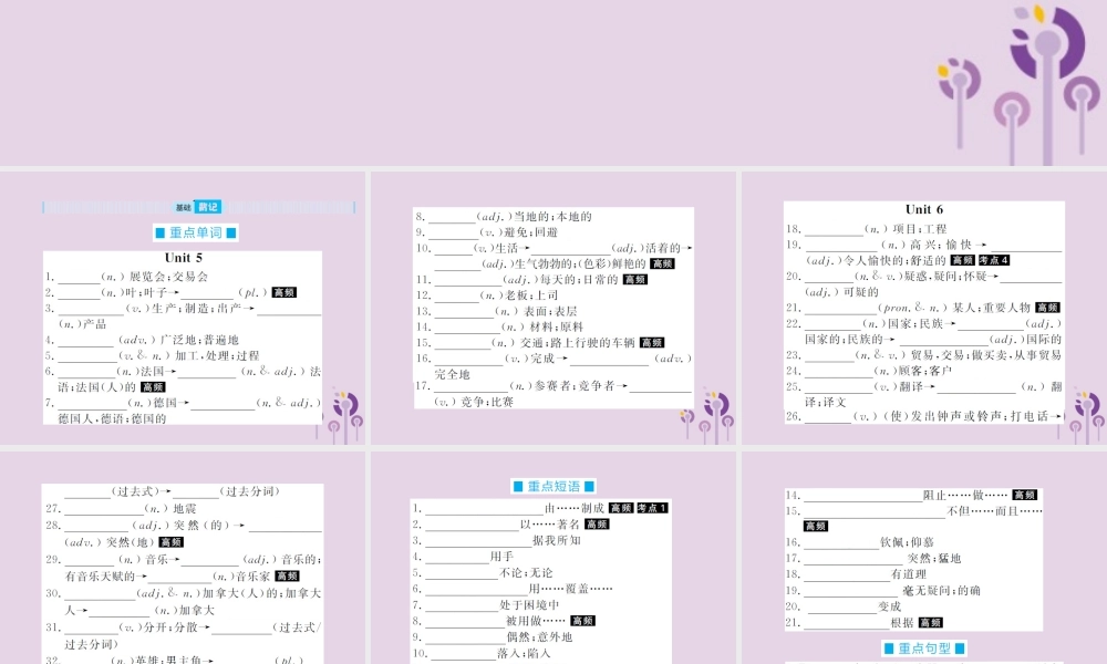 中考英语总复习 第一部分 系统复习 成绩基石 九全 第19讲 Unit 5 6课件