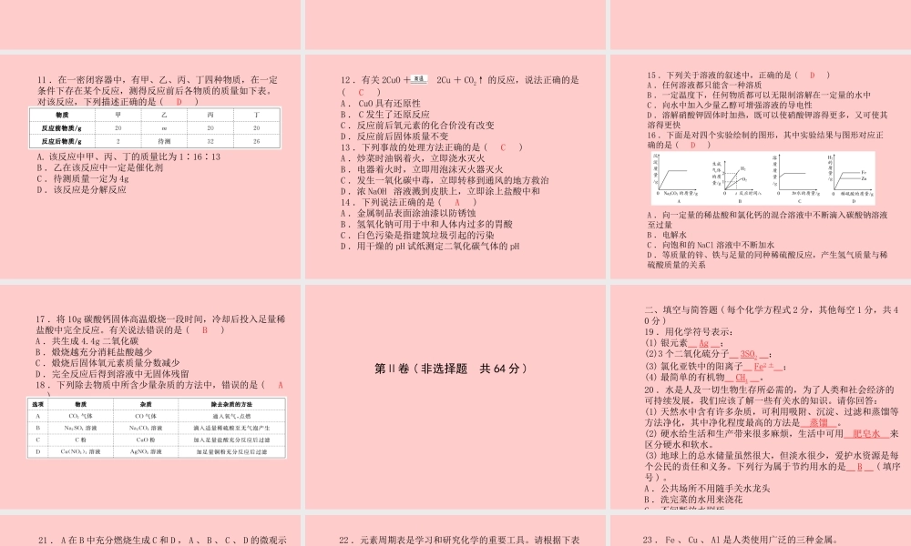 (临沂专版)中考化学总复习 第三部分 模拟检测 冲刺中考 综合检测卷(二)课件 新人教版 课件