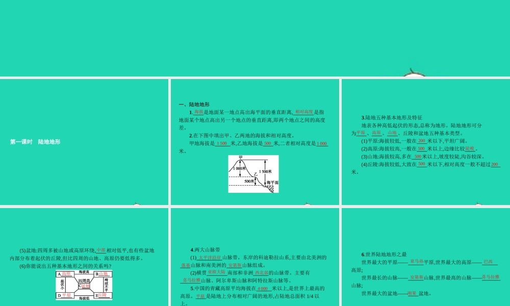 七年级地理上册 2.3 世界的地形(第1课时)课件 (新版)湘教版 课件