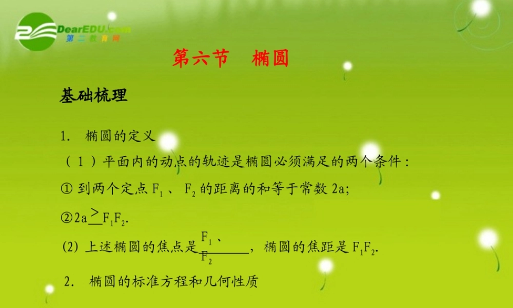 (学案与测评)高考数学总复习 第九单元第六节 椭圆精品课件 苏教版 课件-2