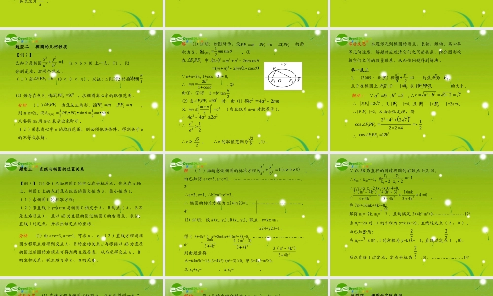(学案与测评)高考数学总复习 第九单元第六节 椭圆精品课件 苏教版 课件-2