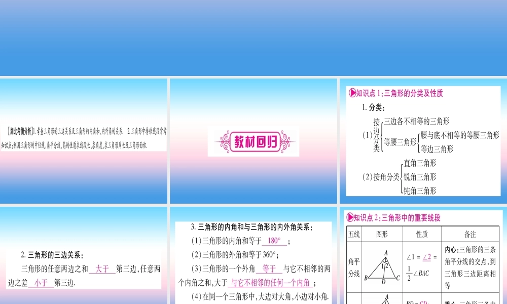 (湖北专版)中考数学总复习 第1轮 考点系统复习 第4章 三角形 第2节 一般三角形及其性质习题课件