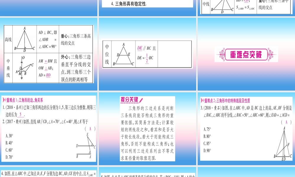 (湖北专版)中考数学总复习 第1轮 考点系统复习 第4章 三角形 第2节 一般三角形及其性质习题课件
