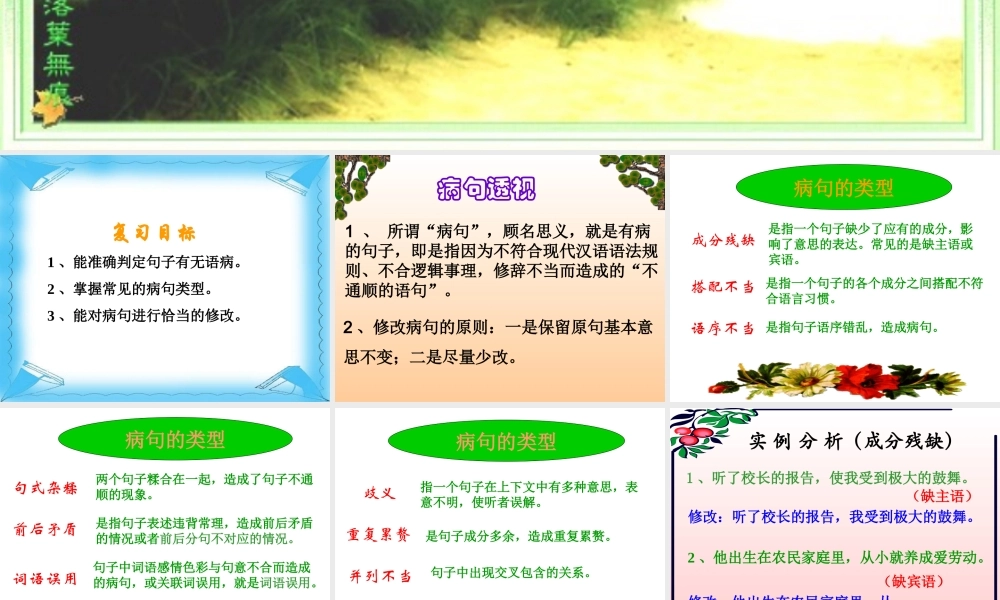 中考语文专题复习 病句的辨析及修改话题 试题