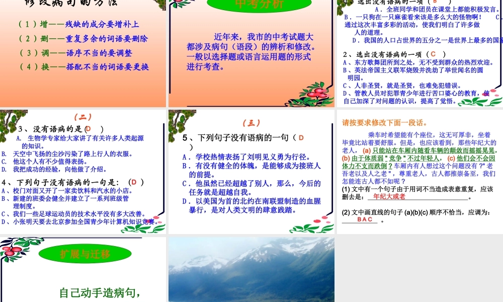 中考语文专题复习 病句的辨析及修改话题 试题