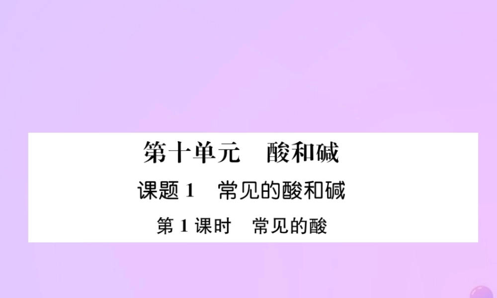 九年级化学下册 第10单元 酸和碱 课题1 常见的酸和碱 第1课时 常见的酸作业课件 (新版)新人教版 课件