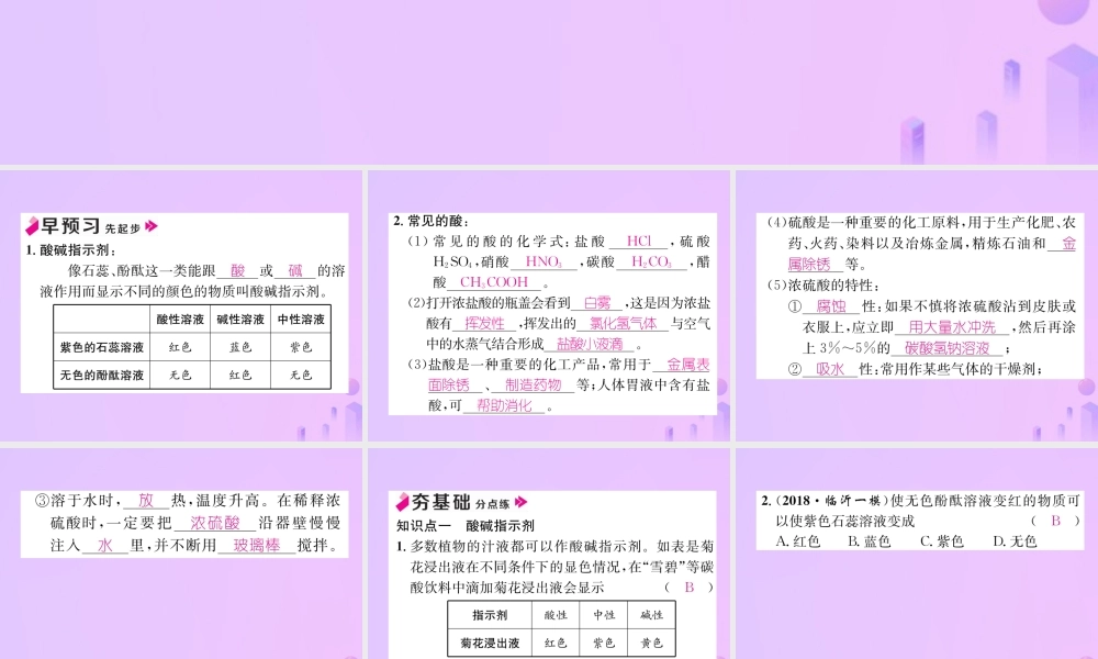 九年级化学下册 第10单元 酸和碱 课题1 常见的酸和碱 第1课时 常见的酸作业课件 (新版)新人教版 课件