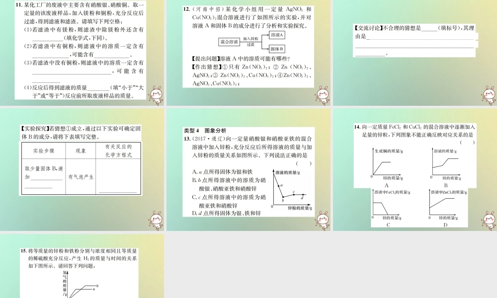 九年级化学下册 第八单元 金属和金属材料 滚动小专题(一)金属活动性顺序的探究与应用习题课件 (新版)新人教版 课件
