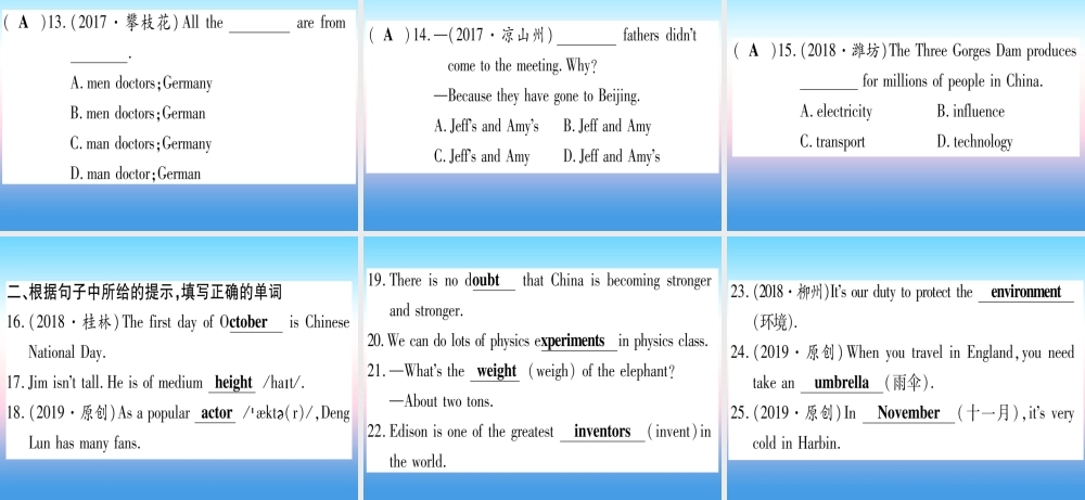 (湖北专用版)版中考英语专题高分练 专题突破一 名词实用课件