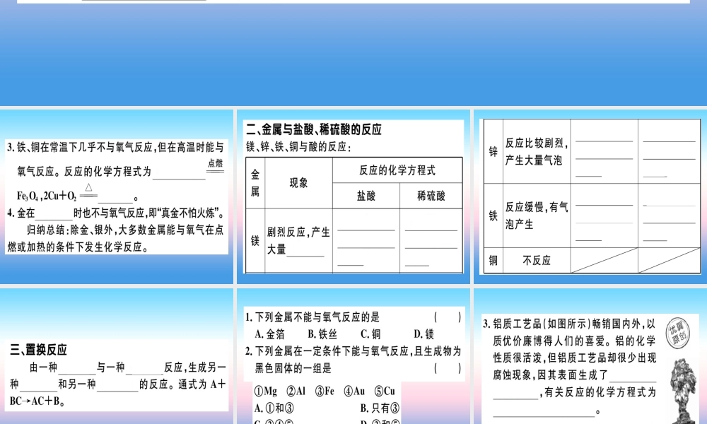 九年级化学下册 第八单元 金属和金属材料 课题2 第1课时 金属和氧气、酸的反应习题课件 新人教版 课件