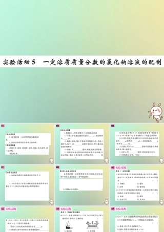 九年级化学下册 第九单元 溶液 实验活动5 一定溶质质量分数的氯化钠溶液的配制习题课件 (新版)新人教版 课件
