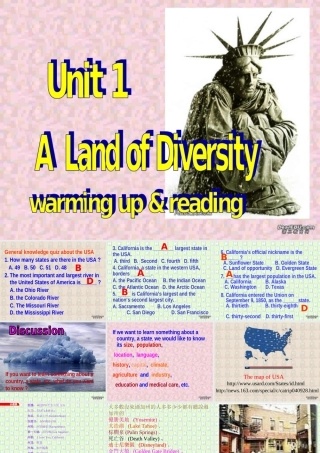Unit1 A Land Of Diversity warming up & reading 人教版 课件