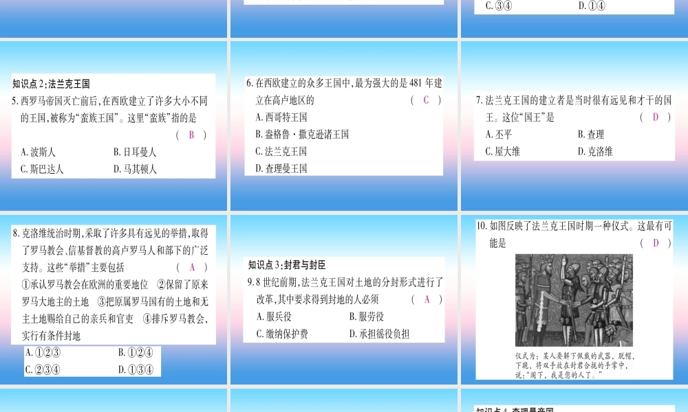 2018秋九年级历史上册 第3单元 封建时代的欧洲 第7课 基督教的兴起和法兰克王国习题课件 新人教版 课件