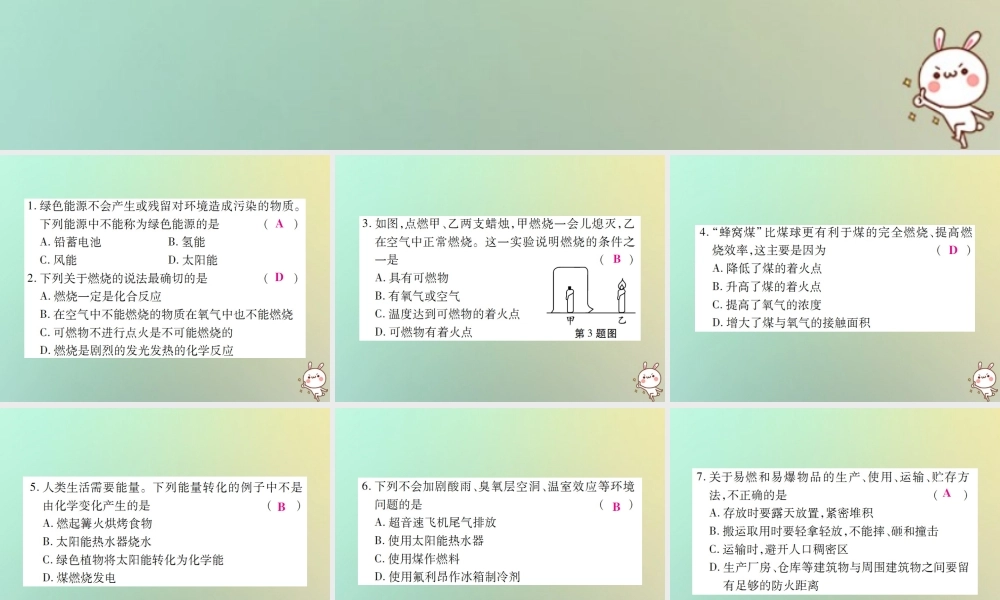 九年级化学上册 第二部分 期末复习攻略 综合专题九 燃料及其利用课件 (新版)新人教版 课件