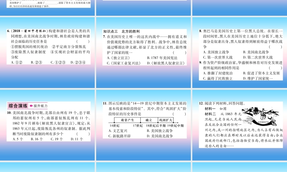 九年级历史下册 第1单元 殖民地人民的反抗与资本主义制度的拓展 第3课 美国内战易错点拨课件 新人教版 课件