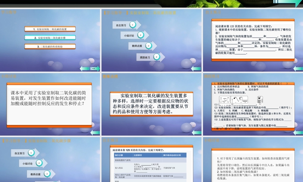 九年级化学上册 第六单元 碳和碳的化合物 实验活动2 二氧化碳的实验室制取与性质导学课件 (新版)新人教版 课件