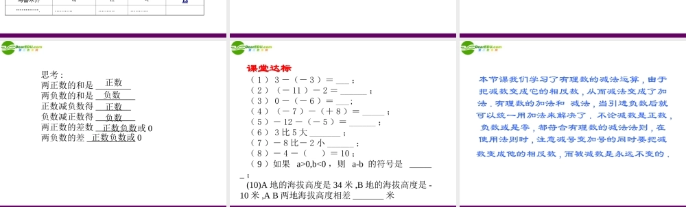 七年级数学上册 1.3.有理数的减法课件(2)人教新课标版 课件