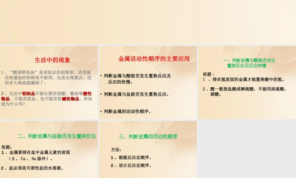 九年级化学下册 62 金属的化学性质 金属活动性顺序的应用素材2 (新版)粤教版 素材