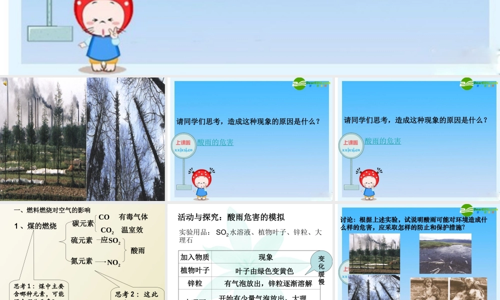 九年级化学上册 使用燃料对环境的影课件 人教版 课件