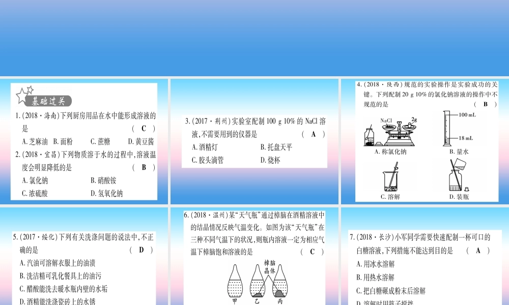 (甘肃专用)中考化学 第9单元 溶液(提分精练)课件