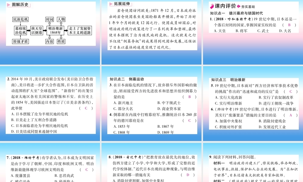 九年级历史下册 第1单元 殖民地人民的反抗与资本主义制度的扩展 第4课 日本明治维新自主学习课件 新人教版 课件