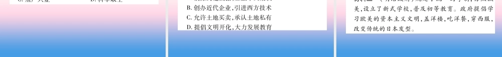 九年级历史下册 第1单元 殖民地人民的反抗与资本主义制度的扩展 第4课 日本明治维新自主学习课件 新人教版 课件