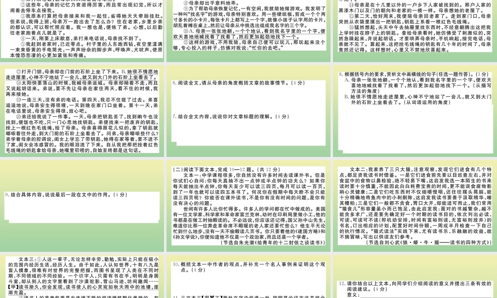 (河南专版)九年级语文上册 期末检测卷作业课件 新人教版 课件