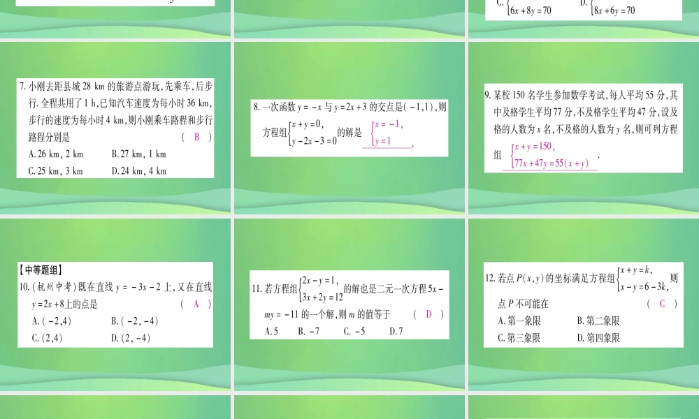 (江西专用)八年级数学上册 期末复习(四)二元一次方程组作业课件 (新版)北师大版 课件