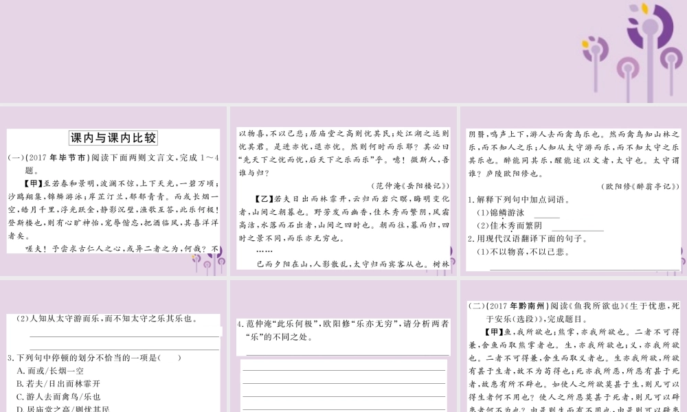 (贵州专版)中考语文复习 第二轮 古诗文阅读 专题十 文言文阅读文言文比较阅读专项训练课件