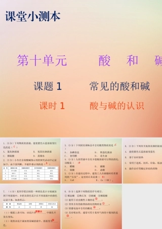 九年级化学下册 第十单元 酸和碱 课题1 常见的酸和碱 课时1 酸与碱的认识(小测本)课件 (新版)新人教版 课件