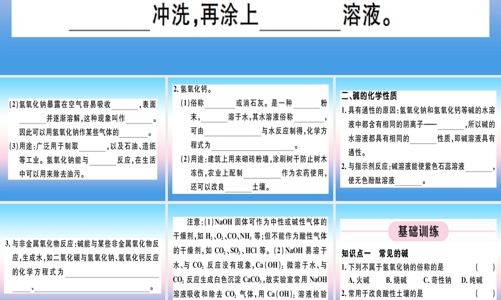 九年级化学下册 第十单元 酸和碱 第3课时 常见的碱 碱的化学性质习题课件 (新版)新人教版 课件