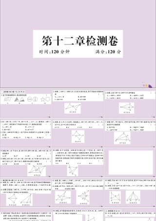 (通用)秋八年级数学上册 第十二章 全等三角形检测卷习题讲评课件 (新版)新人教版 课件