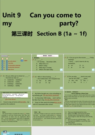 (江西专版)八年级英语上册 Unit 9 Can you come to my party(第3课时)作业课件 (新版)人教新目标版 课件