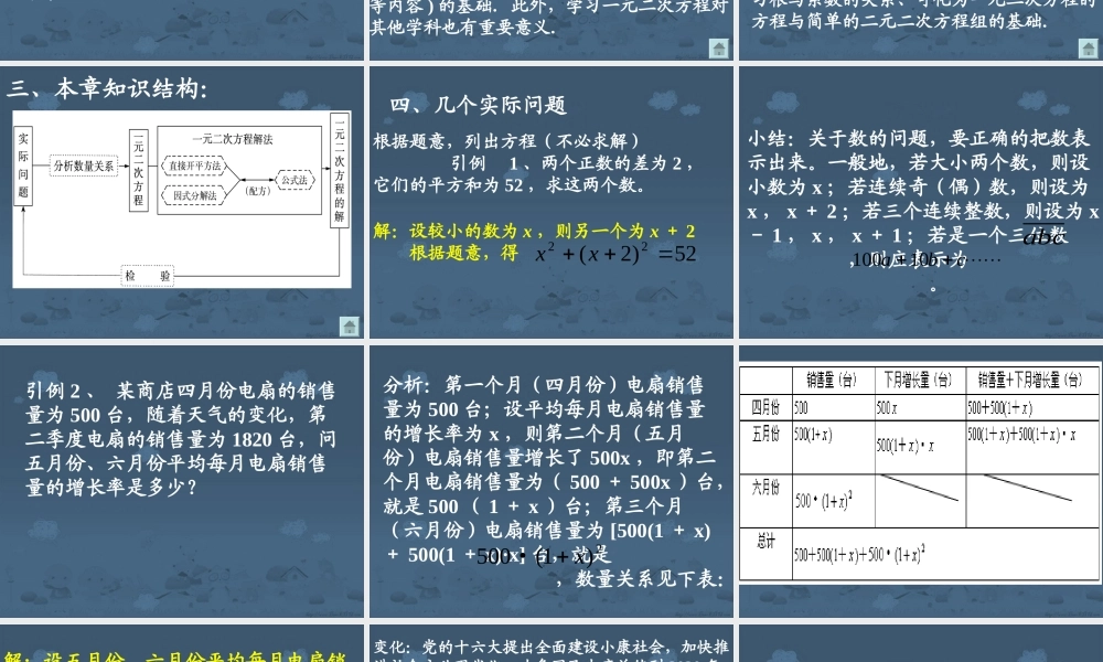 一元二次方程的概念和解法 中考数学复习课件 华东师大版 课件