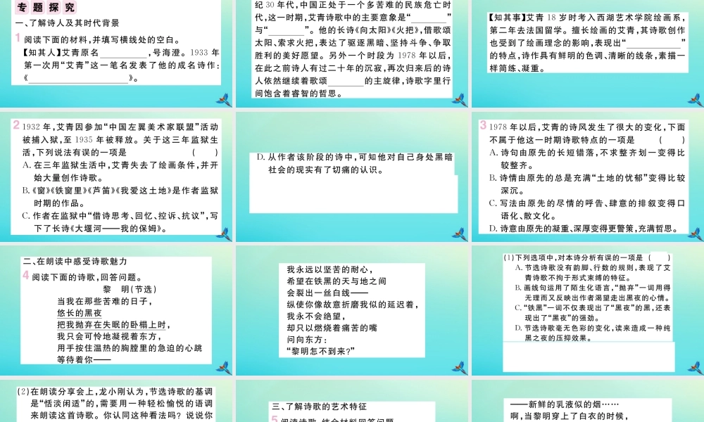 (河南专版)九年级语文上册 第一单元 名著导读(艾青诗选)作业课件 新人教版 课件